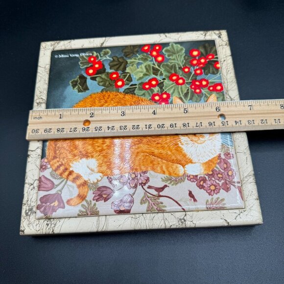 Vintage Mimi Vang Olsen Cats Tile Trivet Wall Plaque 7x7 Tile in Frame Avon Oran - Picture 10 of 10